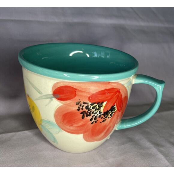 Pioneer Woman Coffee Cup Mugs 16 oz. FLEA MARKET Blue Turquoise Floral 2-Pc NEW - Picture 3 of 5